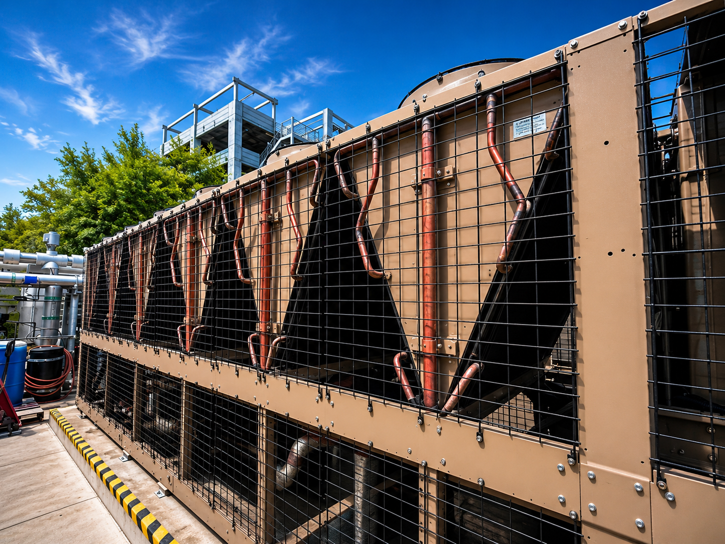 Tube-and-fin condenser conversion installed on an air-cooled chiller