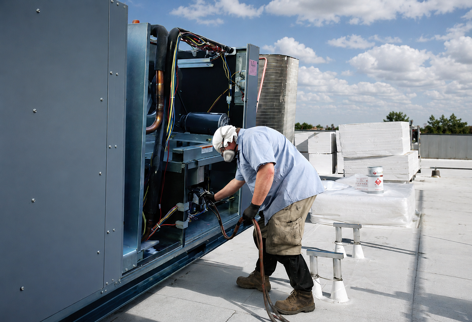 Spray applied coating on HVAC unit